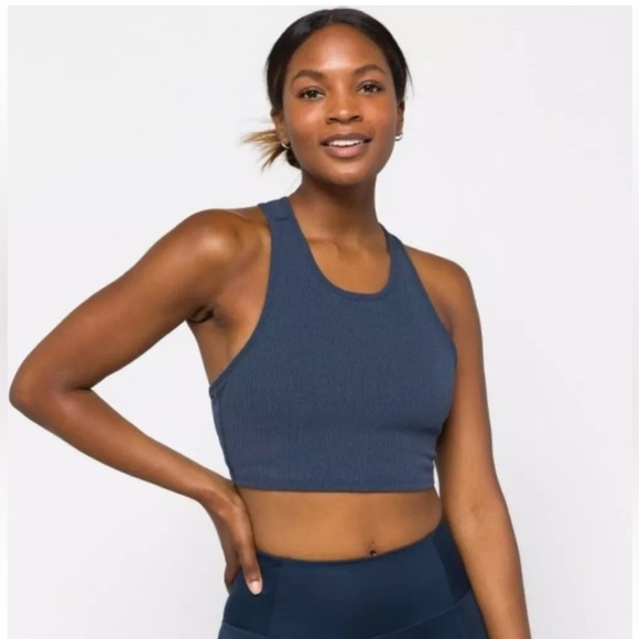 THREADS 4 THOUGHT REACTIVE KENSI RIB SPORTS BRA SUPPORTIVE HEATHER BLUE LARGE - Picture 1 of 14